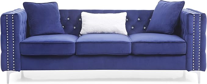 Glory Furniture Paige Sofa, Blue. Living Room Furniture, 30" H x 86" W x 34" D - LeafyLoom