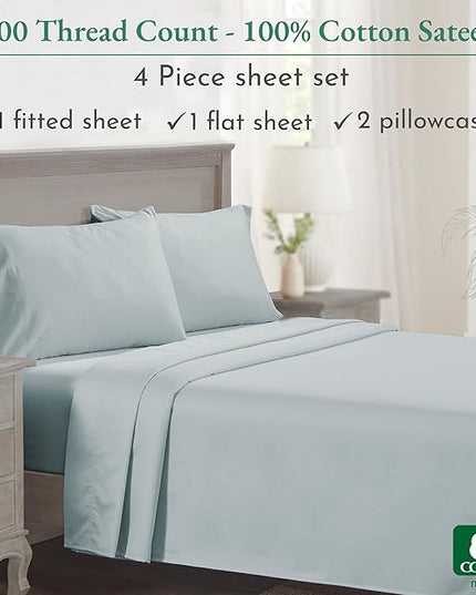 California Design Den - Luxury Full Size Sheet Set - 100% Cotton, 600 Thread Count Deep Pocket Full Size Bed Sheets, Hotel-Quality Cooling Sheets with Sateen Weave - Seafoam - LeafyLoom