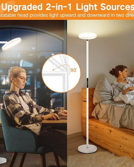 OUTON LED Torchiere Floor Lamp, Bright Dimmable Standing Lamp with Remote Touch Control, 4 Color Temperature, Memory Function, Timer for Living Room, Bedroom Office (Pearl White) - LeafyLoom