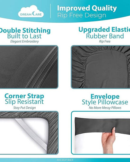 DREAMCARE Twin Sheets - Cooling Bed Sheets - 4pcs Set - up to 15" Deep Pocket Twin Bed Sheets - Twin Sheet Set - Bed Sheets Twin Soft Lasting 100% Fine Brushed Polyester with Side Pocket - D.Gray - LeafyLoom