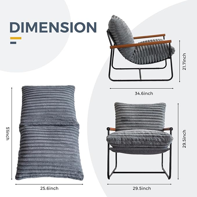 MAXYOYO Accent Chair, Sherpa Arm Chair for Living Room, Mid Century Modern Accent Chairs, Boucle Reading Bedroom Chair, Teddy Armchair, Wooden Arms Metal Frame - LeafyLoom