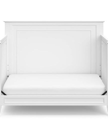 Storkcraft Solstice 5-In-1 Convertible Crib (White) – GREENGUARD Gold Certified, Converts to Toddler Bed and Full-Size Bed, Fits Standard Full-Size Crib Mattress, Adjustable Mattress Support Base - LeafyLoom