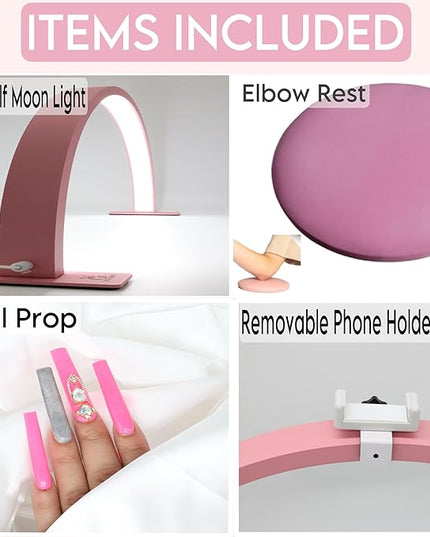 Half Moon Light for Nail Desk-4pcs Set-Half Moon Light-Half Moon Light for Esthetician-Half Moon Lamp for Nails-Nail Lamp for Desk-Nail Desk Light-BONUS Phone Holder,Nail Prop & Elbow Rest - LeafyLoom