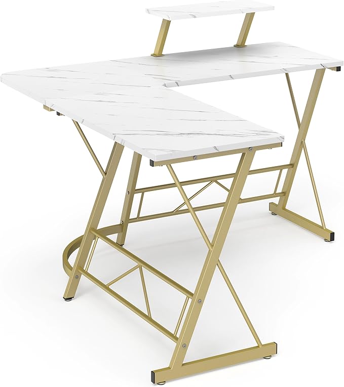 Mr IRONSTONE L Shaped Desk Computer Corner Desk, Home Gaming Desk, Office Writing Workstation with Large Monitor Stand, Easy to Assemble (White,51 Inch) - LeafyLoom