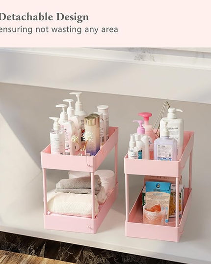 danpinera Slim Storage Cart, 4 Tier Bathroom Cart Organizer Narrow Laundry Cart with Wheels Dividers Hanging Cups Hooks Handle Makeup Lash Cart Shelf Organizer Rack Unit Easy Assembly, Pink - LeafyLoom