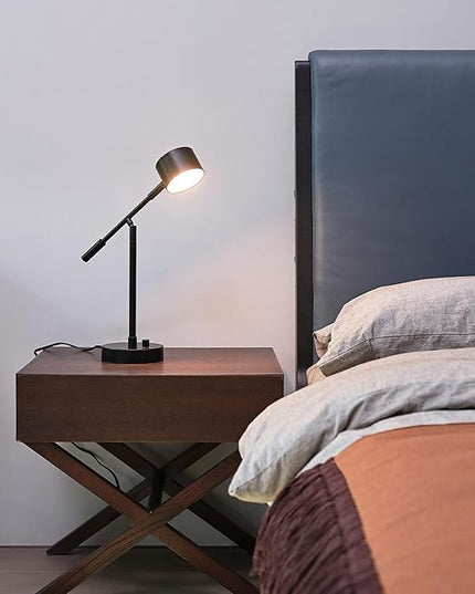 Globe Electric 52271 Aristocrat 16" Integrated LED Swing Arm Desk Lamp, Matte Black, Dimmable On/Off Rotary Switch at Base, 2.1A USB Port - LeafyLoom