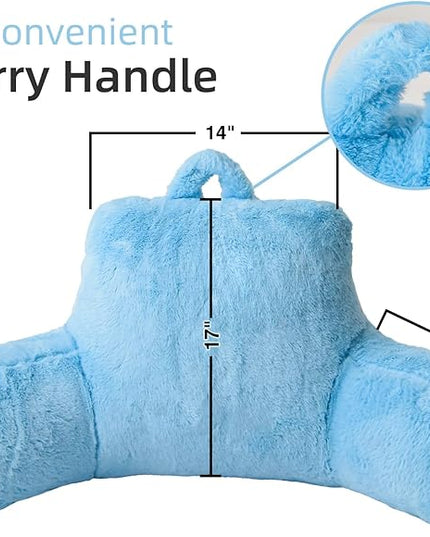 A Nice Night Faux Fur Reading Pillow Bed Wedge Large Adult Children Backrest with Arms Back Support for Sitting Up in Bed/Couch for Bedrest,BabyBlue - LeafyLoom