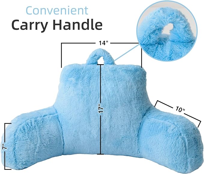 A Nice Night Faux Fur Reading Pillow Bed Wedge Large Adult Children Backrest with Arms Back Support for Sitting Up in Bed/Couch for Bedrest,BabyBlue - LeafyLoom