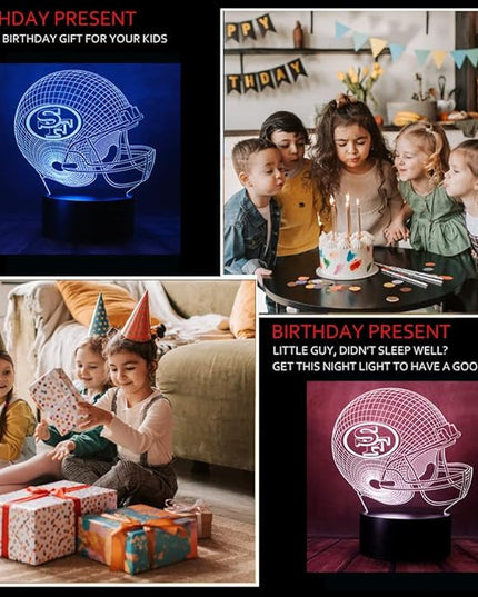 chenshiyan American Rugby Competition Football Helmet Shape 3D Optical Illusion LED Bedroom Decor Sleep Table Lamp with Remote 7 Colors Night Light Birthday Xmas Gifts for Kids SF Fans, Men, Women - LeafyLoom