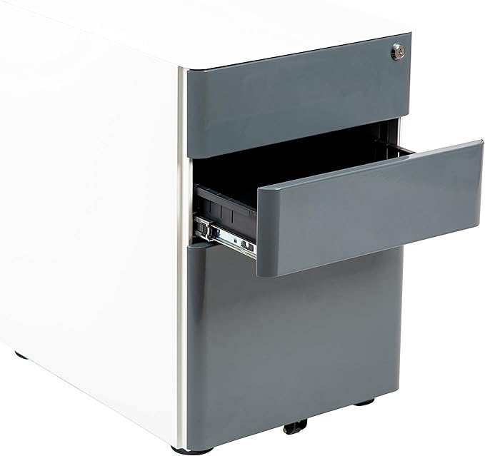 Flash Furniture Warner Modern 3-Drawer Mobile Locking Filing Cabinet with Anti-Tilt Mechanism & Letter/Legal Drawer, White with Charcoal Faceplate - LeafyLoom