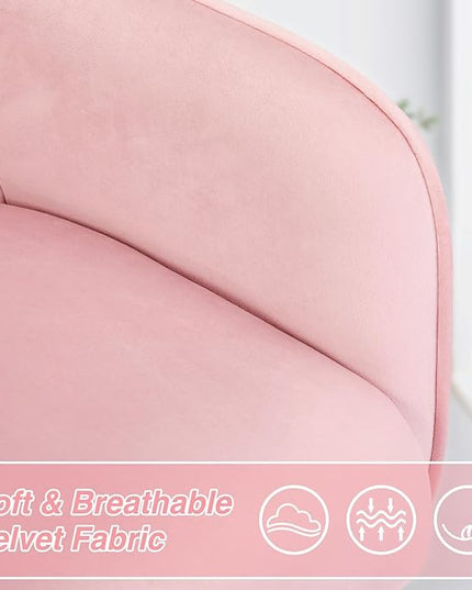 Velvet Desk Chair Vanity Chair for Makeup with Wheels and Back Home Office Chair Adjustable Rolling Swivel Chair for Bedroom Vanity Room Pink - LeafyLoom