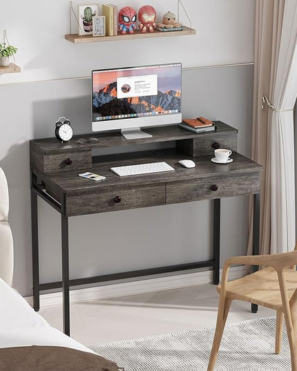 Elephance Small Computer Desk with Monitor Stand 39.37" Home Office Desk with 4 Drawers Study Writing Desk Gaming Table for Small Space - LeafyLoom