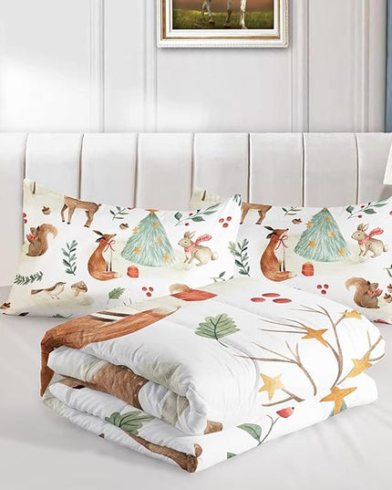Wild Animal Comforter Queen Size,Rabbit Deer Comforter Set for Kids Teens Girls Boys,3Pcs Bedding Set Printed Comforter with 2 Pillowcases,Down Alternative,Soft and Lightweight，Queen Size - LeafyLoom