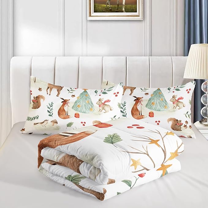 Wild Animal Comforter Queen Size,Rabbit Deer Comforter Set for Kids Teens Girls Boys,3Pcs Bedding Set Printed Comforter with 2 Pillowcases,Down Alternative,Soft and Lightweight，Queen Size - LeafyLoom