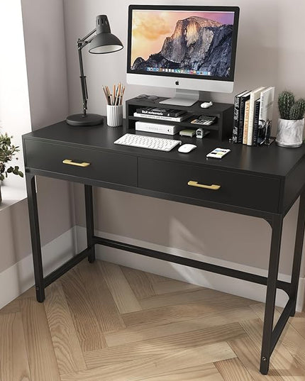 WESTREE Computer Gaming Desk Office - Study Writing Desk with Drawer for Teen, Bedroom Makeup Desk Home Office with Storage Shelf, Height Monitor Stand - LeafyLoom