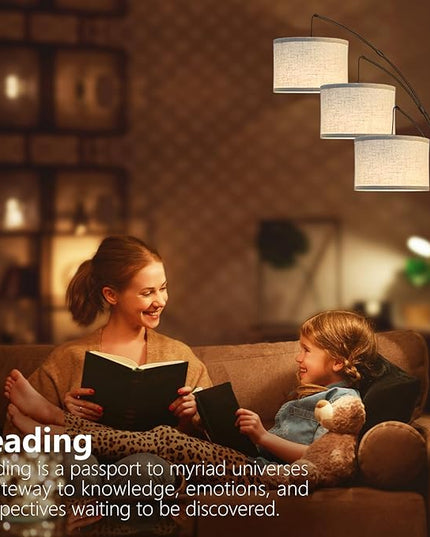 Dimmable Arc Floor Lamps for Living Room-Modern 3 Lights arch Floor Lamp, Mid Century Tall Standing Reading Lamp for Bedroom Office Include Bulbs (Brown) - LeafyLoom