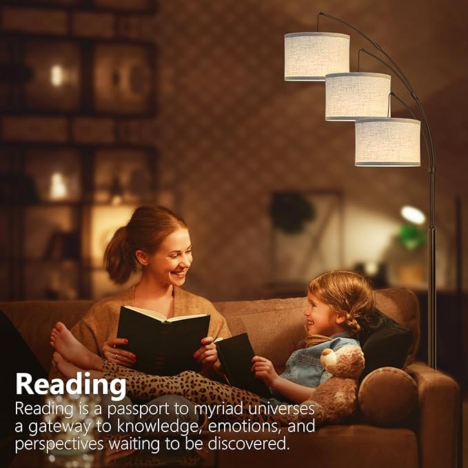 Dimmable Arc Floor Lamps for Living Room-Modern 3 Lights arch Floor Lamp, Mid Century Tall Standing Reading Lamp for Bedroom Office Include Bulbs (Brown) - LeafyLoom