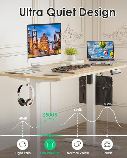 STARY Electric Adjustable Height Sit Stand Home Office Desk with Splice Board, 40x24, Castin Oak Desktop/White Frame - LeafyLoom
