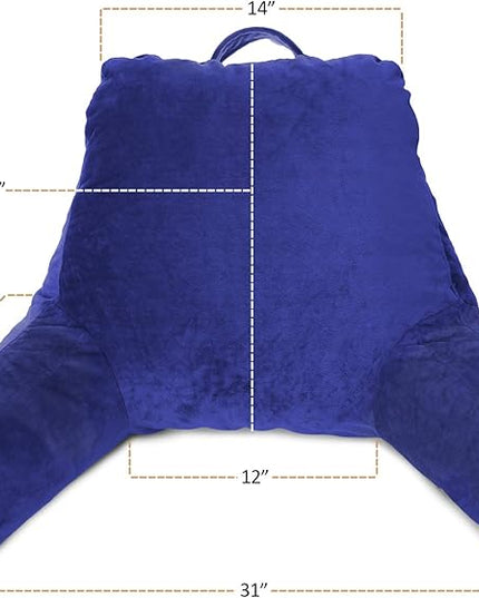 Clara Clark Reading Pillow, Standard Back Pillow for Sitting Up in Bed, Memory Foam Back Support Pillow, Reading Pillows for Sitting in Bed, Royal Blue Sit Up Pillow for Bed, Arm Pillow with Pockets - LeafyLoom