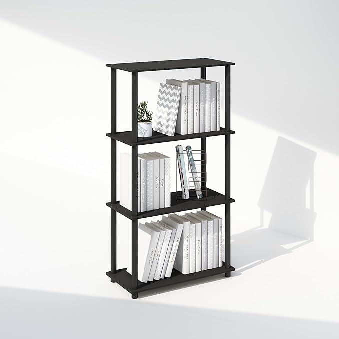 Furinno Turn-N-Tube 4-Tier Multipurpose Shelf Display Rack, Shelving Unit, Bookcase, Americano/Black - LeafyLoom