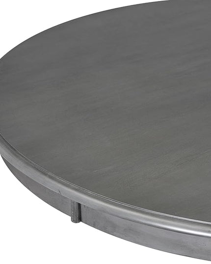 5-Piece Retro Round Dining Table Set-Curved Trestle Style Legs with 4 Upholstered Chairs for Kitchen Room, in Dark Gray - LeafyLoom