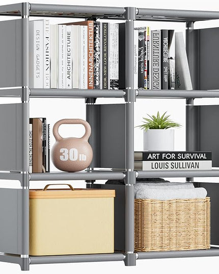 Mavivegue Book Shelf, 6 Cube Storage Organizer, DIY Bookcase, Metal Cube Bookshelf,Tall Book case for Bedroom, Living Room,Office,Closet Storage Organizer, Grey Cubicle Storage Rack - LeafyLoom