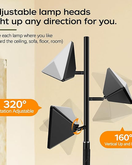 QiMH RGBCW Floor Lamp, 36W Stepless Dimmable LED Tall Standing Lamp with Touch and Remote Control, 4 Color Temperatures, 3 Rotatable Light Tree Floor Lamp for Living Room, Bedroom, Home, Office - LeafyLoom
