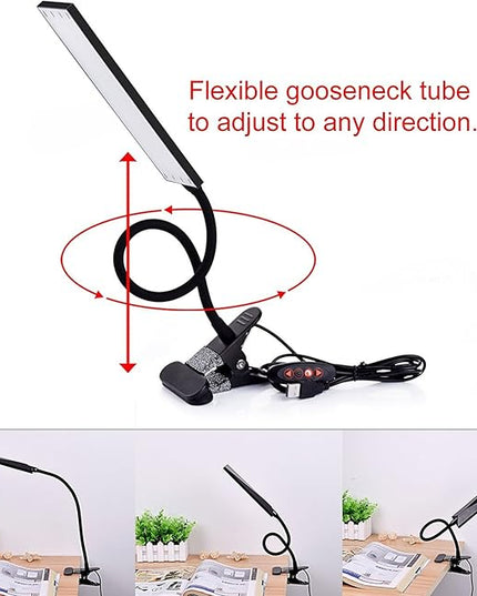 LED Desk Lamp Dimmable Eye-Care Reading Light Office Light Adjustable 3 Color Modes,14 Brightness Levels, Gooseneck Flexible Clip-on Light for Studying, 5W-Black - LeafyLoom