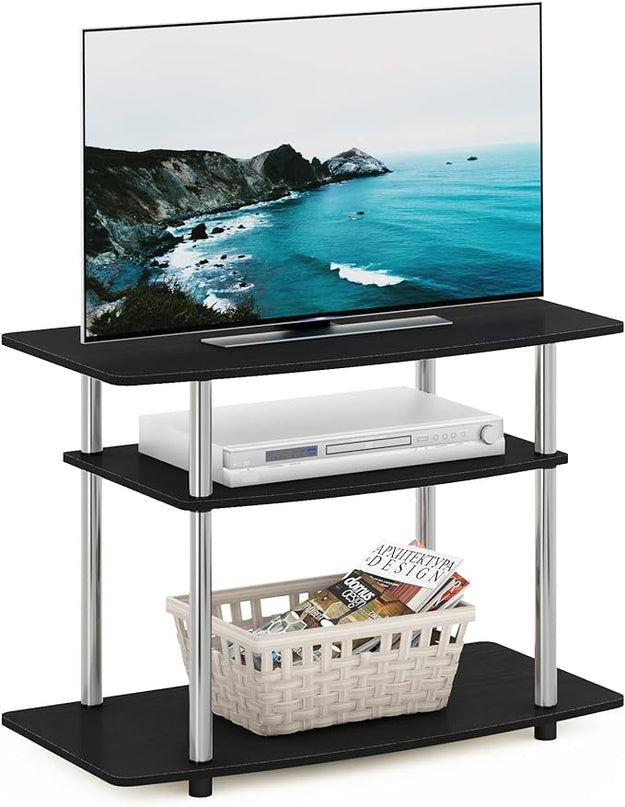 Furinno Turn-N-Tube No Tools 3-Tier Entertainment Center TV Stand for TV up to 32 Inch, Stainless Steel Tubes, Americano/Chrome - LeafyLoom