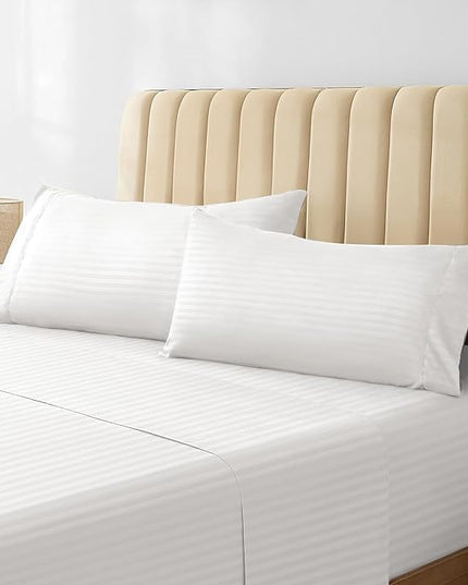 LuxClub Striped Sheets, 4 PC Striped Bed Sheets Twin Size for-Boys-and-Girls-Deep Pockets 18" Eco Friendly Wrinkle Free-Kids-Fitted Sheets Machine Washable Hotel Bedding (Twin, White) - LeafyLoom