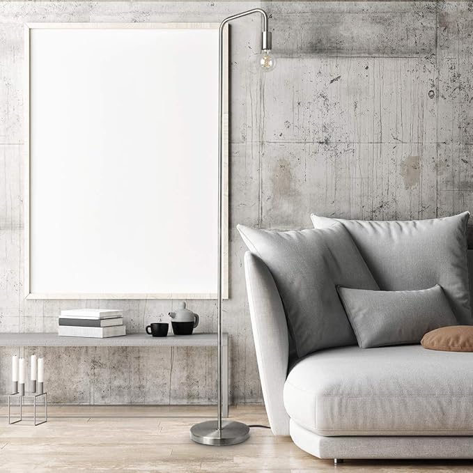 O'Bright Industrial Floor Lamp for Living Room, Metal Lamp, 70 Inches, E26 Socket, Minimalist Design for Decorative Lighting, Stand Lamp for Bedroom, Office, Brushed Nickel - LeafyLoom