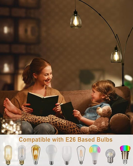 Arc Floor Lamps for Living Room,81" 3 Lights Dimmable Industry Tall Floor Lamp for Bedroom Office Dorm Room Corner Standing Lamp includes 3 Bulbs - LeafyLoom