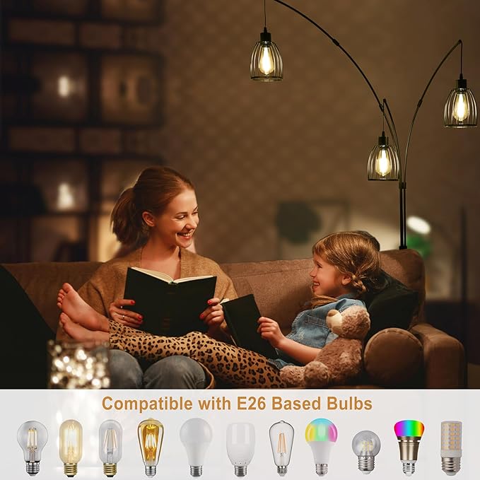 Arc Floor Lamps for Living Room,81" 3 Lights Dimmable Industry Tall Floor Lamp for Bedroom Office Dorm Room Corner Standing Lamp includes 3 Bulbs - LeafyLoom