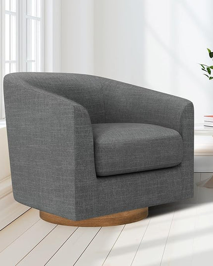 MUUEGM Accent Chair with Arms, 360 Degree Swivel Accent Chair with Wood Base, Modern Barrel Chair for Living Room, Bedroom, Waiting Room, Fully Assembled,Performance Fabric in Dark Grey - LeafyLoom