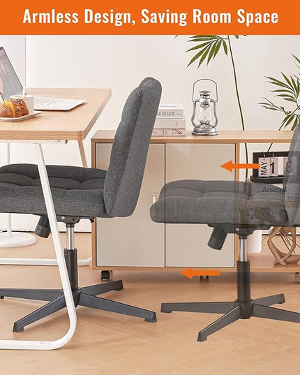 Furniliving Criss Cross Wide Chair, Comfy Legged Desk Chair No Wheels Armless Modern Swivel Chair with Mid Back, Height Adjustable Wide Seat for Home Office Vanity, Grey - LeafyLoom