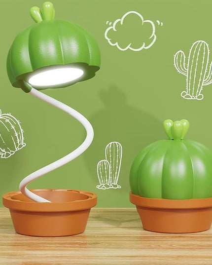 Cute Desk Lamp for Kids, Cactus Small Desk Lamps with Dimmable Touch,Rechargeable Kawaii Desk Lamp Nursery Night Lights, Desk Accessories Kawaii Room Decor for Kid Gifts (Green Cactus Lamp) - LeafyLoom