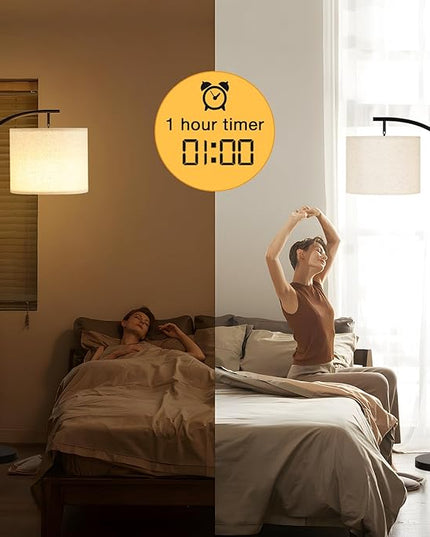 Ambimall Floor Lamp with Remote Control and Stepless Dimmable Bulb, Colors Temperature & Brightness Adjustable, Modern Floor Lamps for Living Room（Dark Beige Shade & Black Pole） - LeafyLoom