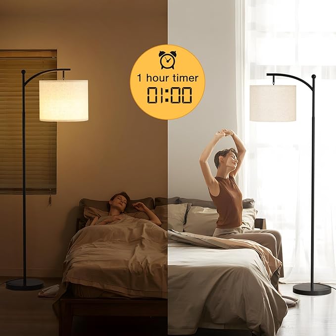Ambimall Floor Lamp with Remote Control and Stepless Dimmable Bulb, Colors Temperature & Brightness Adjustable, Modern Floor Lamps for Living Room（Dark Beige Shade & Black Pole） - LeafyLoom