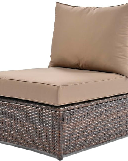6-Piece Patio Round Sofa Set Rattan Daybed with Coffee Table and Cushions, Outdoor Furniture Conversation Sectional Seating Group for Garden, Poolside, Backyard, Brown - LeafyLoom