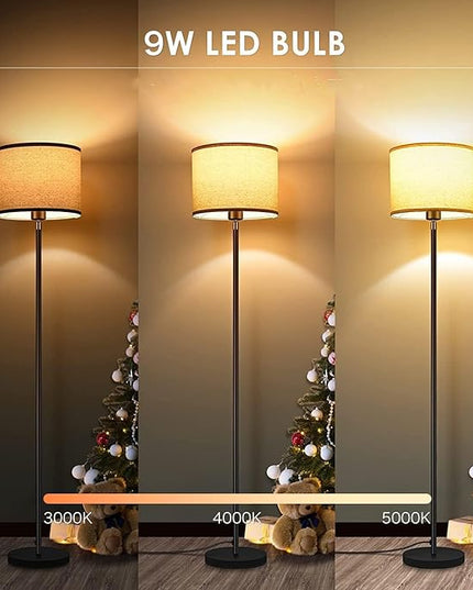 BoostArea Floor Lamps for Living Room Bedroom, 9W Modern Standing Lamp with 3 Color Temperature, Simple Floor Lamp, Beige Linen Shade, On/Off Foot Switch, Tall Pole Lamp for Office, Classroom, Den - LeafyLoom