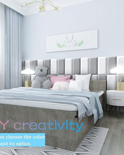 Peel and Stick Headboard White Upholstered Wall Panels, 10 Panels Sized 7.8" x 15.7", 3D Anti-Collision Soundproof Self-Adhesive Wall Panel for Bedroom，Living Room - LeafyLoom