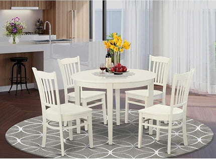 East West Furniture BOGR5-WHI-W Boston 5 Piece Room Furniture Set Includes a Round Kitchen Table and 4 Dining Chairs, Linen White, 42x42 Inch - LeafyLoom