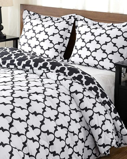 downluxe Printed Queen Comforter Set - Black Queen Comforter, Soft Bedding Sets for All Seasons -3 Pieces - 1 Comforter (88"x92") and 2 Pillow Shams(20"x26") - LeafyLoom