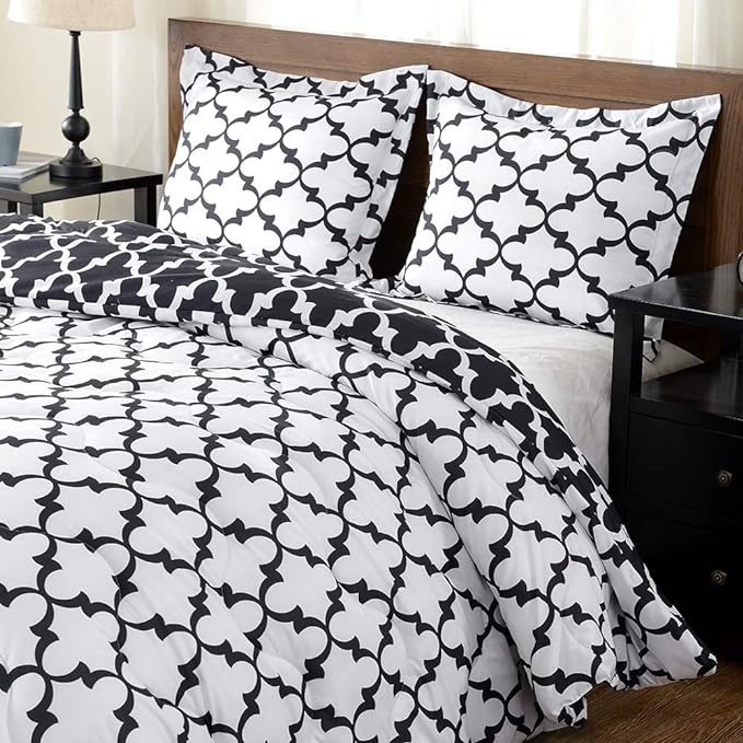 downluxe Printed King Size Comforter Set - Black King Comforter, Soft Bedding Sets for All Seasons -3 Pieces - 1 Comforter (104"x92") and 2 Pillow Shams(20"x36") - LeafyLoom