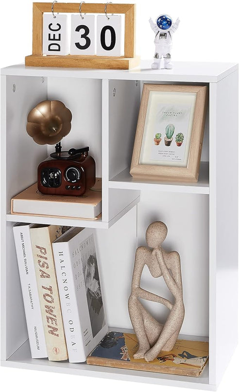 VECELO Small White Bookshelf, 3 Cube Shelf, Fits Tallest Hardcovers, Horizontal Available, Short Bookcase for Small Spaces, Pearl White - LeafyLoom