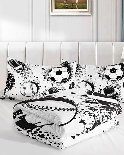 Axolotl Ball Sports Comforter Set Queen,Football Soccer Bedding Set,Football Baseball Game Comforter Set,Baseball Comforter Set,Hip Hop Graffiti Artwork Bedding For Boys Kids Men,1 Quilt 2 Pillowcases - LeafyLoom