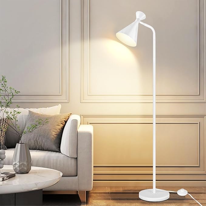 PARTPHONER Floor Lamp for Living Room, Modern Adjustable Metal Heads Standing Lamps, Simple Design White Floor Lamp with Foot Switch for Bedroom, Office, Kids Room, Reading, Working(Bulb Not Included) - LeafyLoom