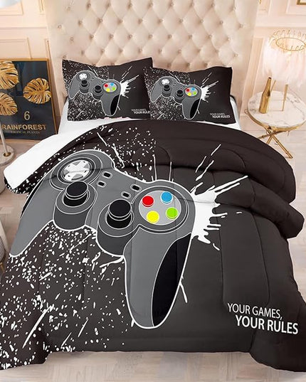Gamer Bedding Sets for Boys Twin Size Gaming Comforter Sets for Kids Teens Ultra Soft Microfiber Material Video Game Bedroom Decor - LeafyLoom