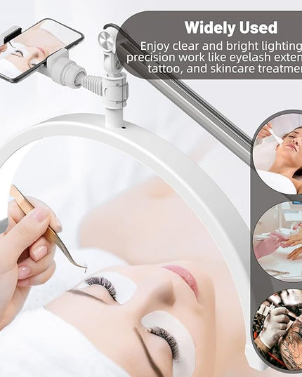 Half Moon Lash Light for Eyelash Extensions, Half Moon Lash Lamp with Phone Holder for Makeup, Nail, Facial, Tattoo - Dimmable Eyelash Lamp & Color Temperature 3000K-6000K - LeafyLoom