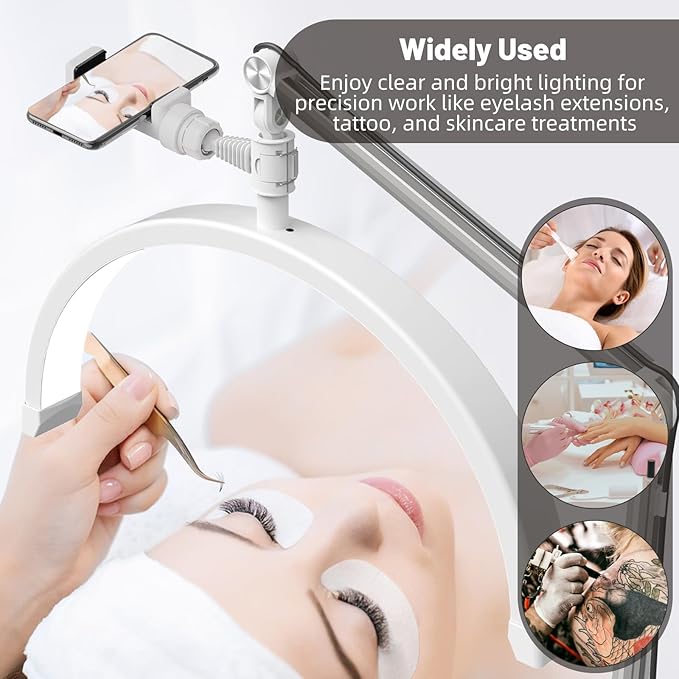 Half Moon Lash Light for Eyelash Extensions, Half Moon Lash Lamp with Phone Holder for Makeup, Nail, Facial, Tattoo - Dimmable Eyelash Lamp & Color Temperature 3000K-6000K - LeafyLoom